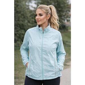 New Balance Windbreaker Jacket Womens XL Green Full Zip Lined Running Athletic